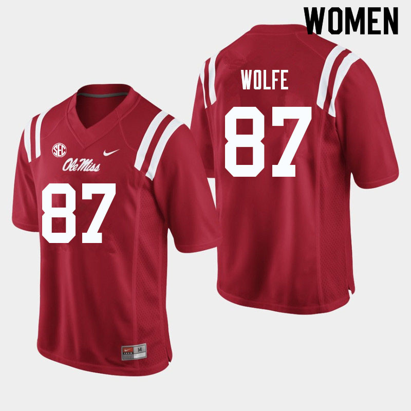 Women #87 Hudson Wolfe Ole Miss Rebels College Football Jerseys Sale-Red